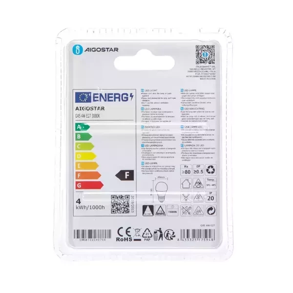 Żarówka kulka LED E27 G45 4W Ciepła 3000K 320Lm