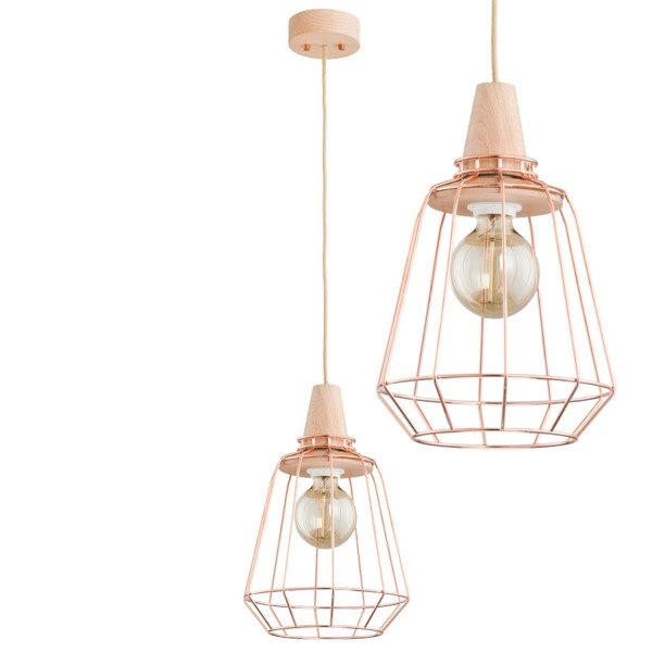Druciana lampa kratka PEKA miedź/drewno śr. 24cm