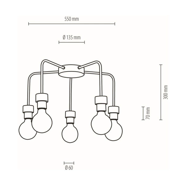 Lampa Sufitowa Eclait 5xE27 Maks. 40W Dąb Olejowany/Czarny Metal 5834574