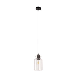 Lampa wisząca Alessandro 1xE27 Max.60W Drewno bukowe orzechowe/Czarny metal/Czarny kabel PVC/Szkło przezroczyste 1010421420867