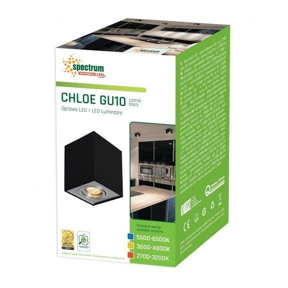 CHLOE GU10 IP20 KWADRATOWA CZARNA OCZKO REGULOWANE
