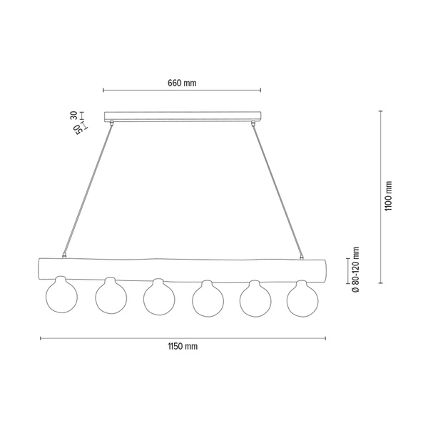 Trabo Simple Lampa Wisząca 6xE27 Maks. 60W Naturalna Sosna/Czarny Metal/Czarny Kabel PCV 69860604