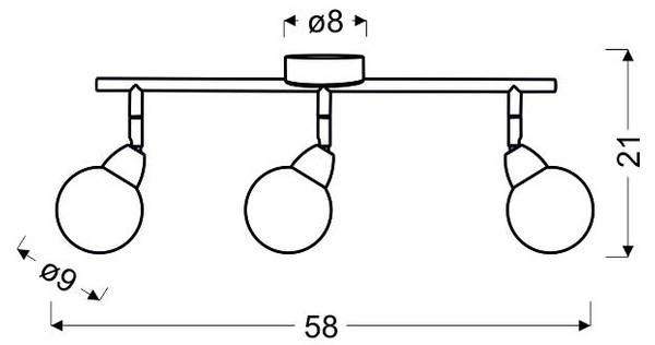 Lampa sufitowa BOLO listwa 3x6W LED SMD główka okrągła 1E z przegubem KD SYSTEM, chrom/transparentny, 3000K, 93-67647