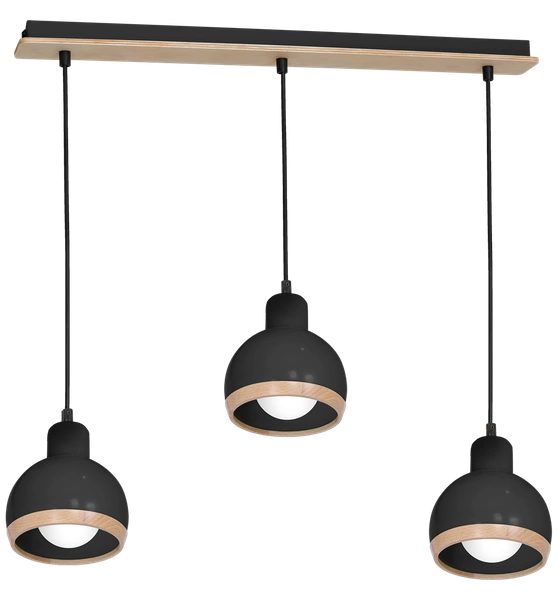 Lampa wisząca OVAL, MLP7046, czarny/drewno, 3x60W E27