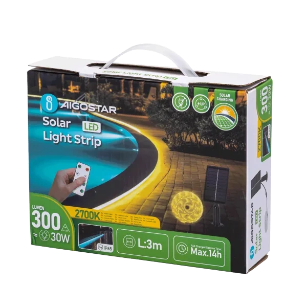 Solarna taśma LED IP65 ogrodowa 3m 2700K 3W z pilotem | biała ciepła