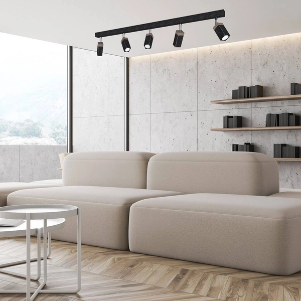 Lampa sufitowa SOLO, MLP7474, przecierany czarny/drewno patynowane, 5x5W mini GU10