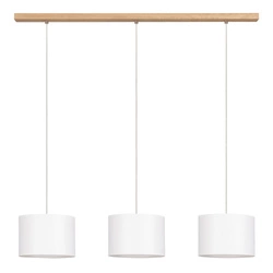 Lampa Wisząca Dove 3xE27 Max.40W Dąb Olejowany/Przezroczysty Kabel PCV/Abażur z Białej Tkaniny 16380374