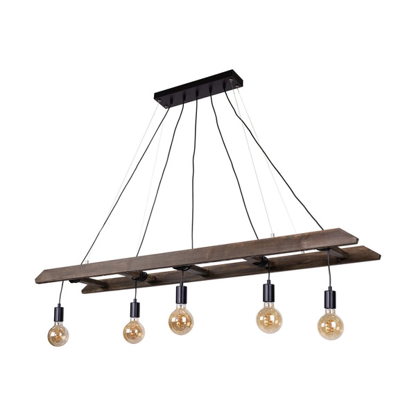 Lampa Wisząca Eskalo 5xE27 Max.60W Bejcowana Sosna na Orzechu/Czarnym Metalu/Czarnym Kablu PCV 7219556