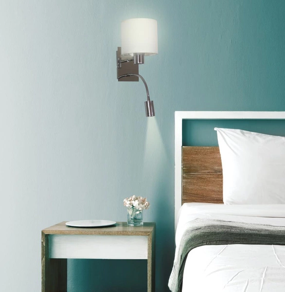 Kinkiet SYLWANA 21-28648 chrom/biały 1x40W E14 + 3W LED, barwa ciepła 3000K, z wyłącznikiem