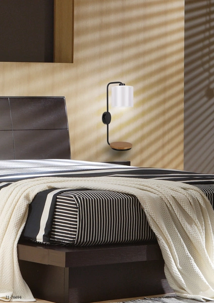 Kinkiet ALPINE 21-76694 czarny/biały/drewno 1x40W E14 z półką