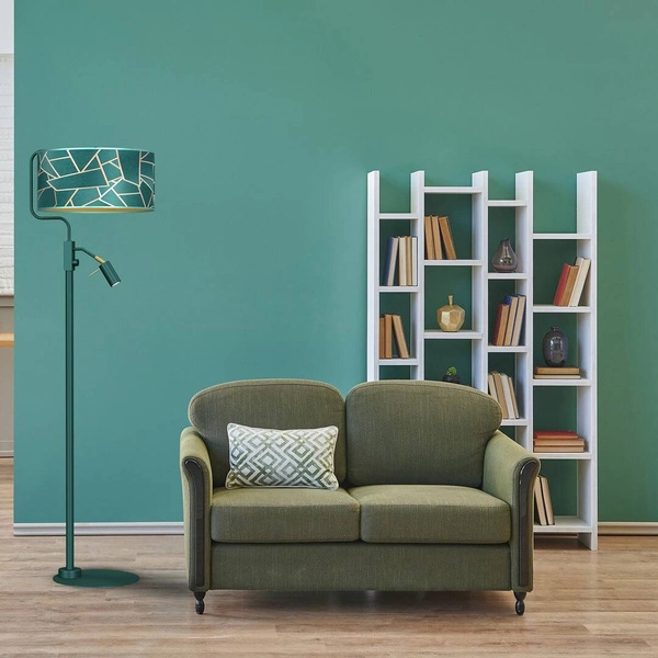 Lampa podłogowa ZIGGY GREEN, MLP7582, butelkowa zieleń/złoty, 1x60W E27 + 1x8W mini GU10