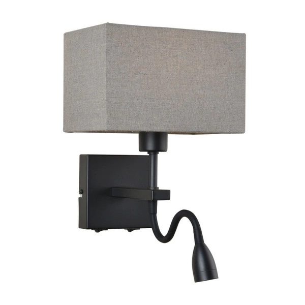 Kinkiet NORTE szer. 19cm E27 + lampka LED 3W ciepła biel | szary/czarny