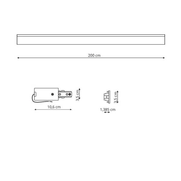 Szynoprzewód jednofazowy biały - 2 metry + zasilanie końcowe + zaślepka