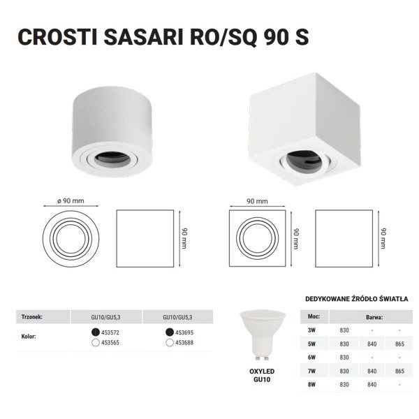 Oprawa sufitowa spot tuba natynkowa CROSTI SASARI RO 90 S czarny śr. 9cm