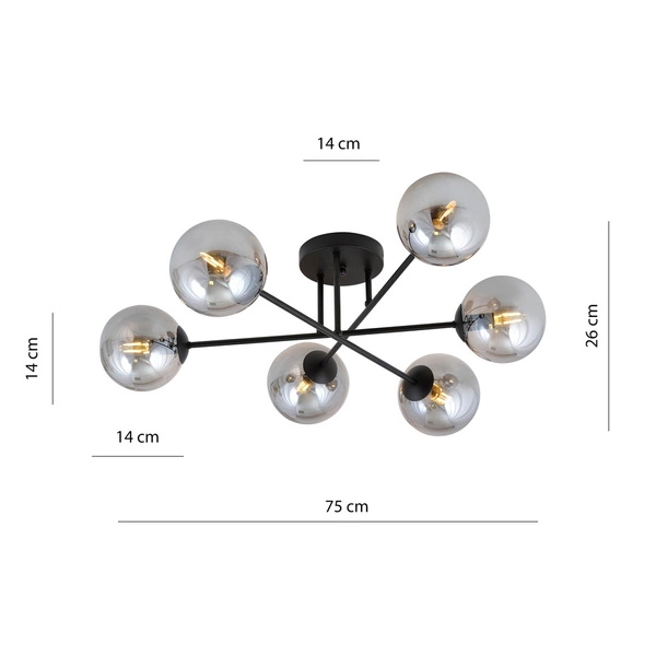 Lampa sufitowa Emibig ROMA 6 BL GRAFIT 1245/6