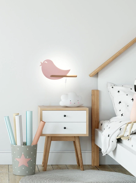 Kinkiet dziecięcy IQ Kids Bird z półką, 21-85054, różowy, 5W LED, barwa neutralna 4000K