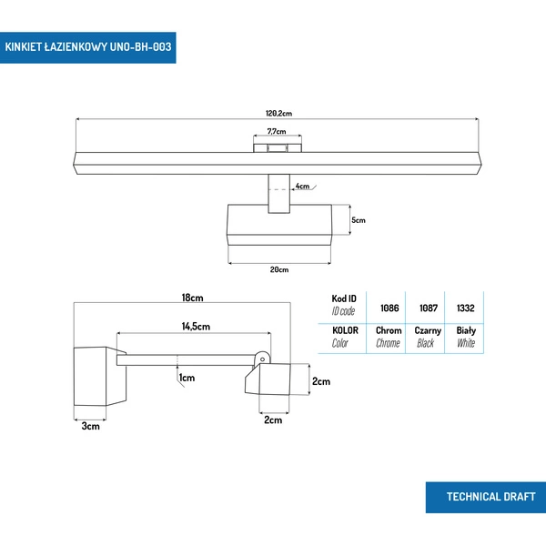 Kinkiet LED łazienkowy 120cm 22W Biały 4000K UNO-BH-003
