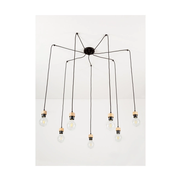 Lampa wisząca Clarte 7xE27 maks. 60W Dąb olejowany/Czarny metal/Czarny kabel z tkaniny 3491704