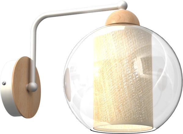 Kinkiet TELA, biały/transparentny/drewno, 1x60W E27, MLP7954