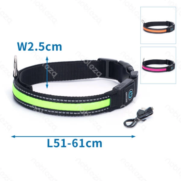 Świecąca obroża typ.A LED dla psa USB dł. 51-61cm | zielony