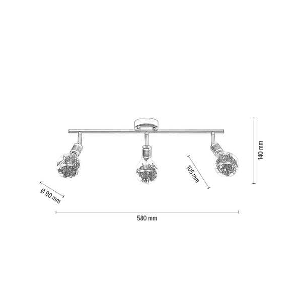 Lampa BULBS listwa sufitowa 3pkt żarówki metalowo - szklane 2507328