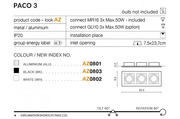 Azzardo PACO 3 WHITE 802