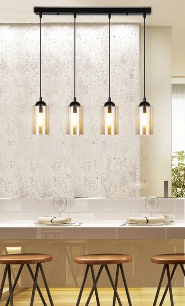 Lampa wisząca BISTRO, czarny/brązowy, 4x40W E27