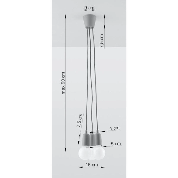 Lampa Wisząca DIEGO 3, PCV Szara, E27 60W, SL.05756