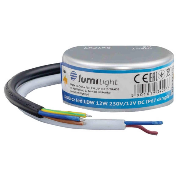 Zasilacz hermetyczny LDW 20W 12V DC IP67 okrągły 5,8cm