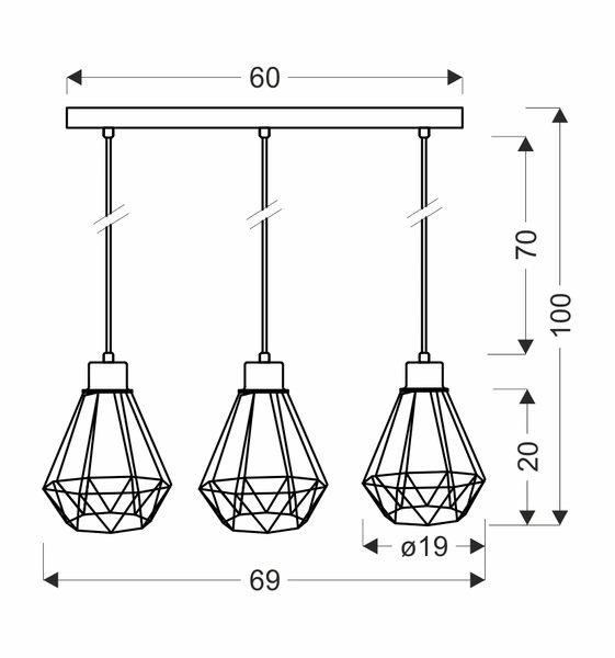 Lampa wisząca PRIMO, 33-00231, czarny/złoty, 3x60W E27