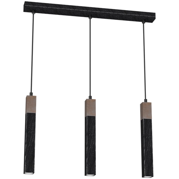 Lampa wisząca SOLO, MLP7470, przecierany czarny/drewno patynowane, 3x5W mini GU10