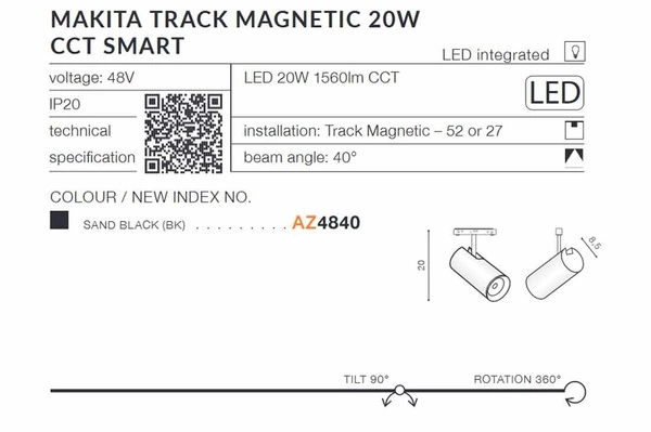 Azzardo ALFA MAKITA TRACK MAGNETIC 20W CCT BLUETOOTH WH 4841