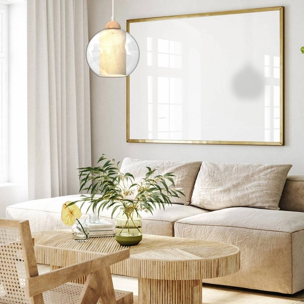 Lampa wisząca TELA, fi20, biały/transparentny/drewno, 1x60W E27, MLP7955