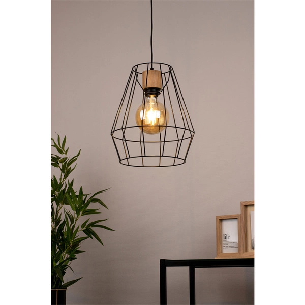 Lampa wisząca Endorfina 1xE27 Max.60W Dąb olejowany/Czarny metal/Czarny kabel z tkaniny 132219104