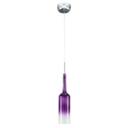 Lampa wisząca w kształcie butelki 1xLED zintegrowany 285lm 3000K 3W chromowany metal/przezroczysty kabel PVC/fioletowe szkło 1185114