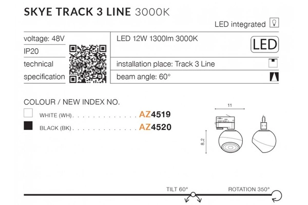 Azzardo SKYE TRACK 3LINE 12W 3000K WH 4519