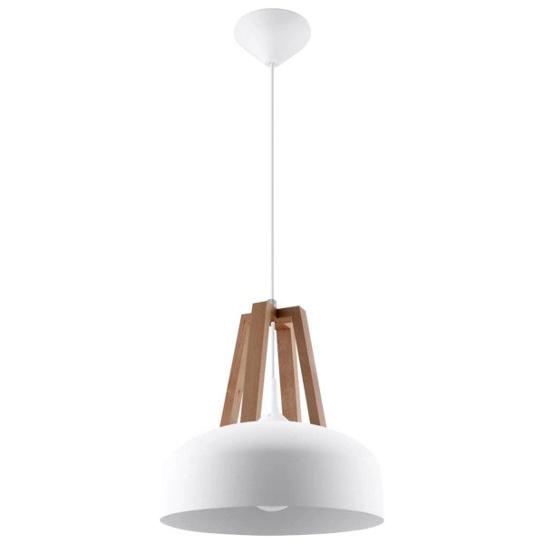 Lampa Wisząca CASCO Stal Biała/Naturalne Drewno, , E27, 60 W, SL.0388
