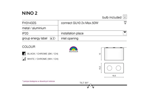 Azzardo NINO 2 WHITE / ALUMINUM 1386