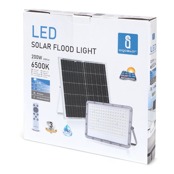 Naświetlacz LED z panelem słonecznym IP65 200W 6500K | Szary