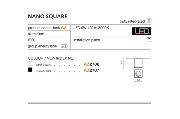 Azzardo NANO SQUARE WHITE 2786