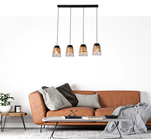 Lampa wisząca FRESNO, 34-78124, czarny/transparentny/złoty, 4x60W E27