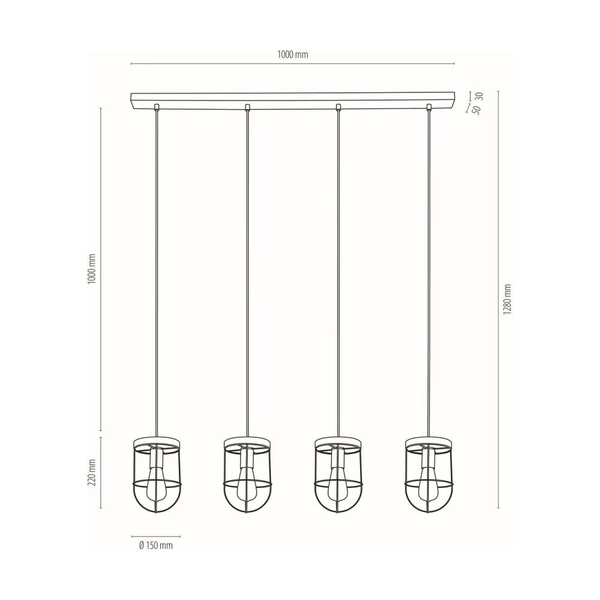 Lampa Wisząca Netuno 4xE27 Max.60W Bejcowana Sosna Brązowa/Czarny Metal/Czarny Kabel PCV/Złoty Metal 1811059451