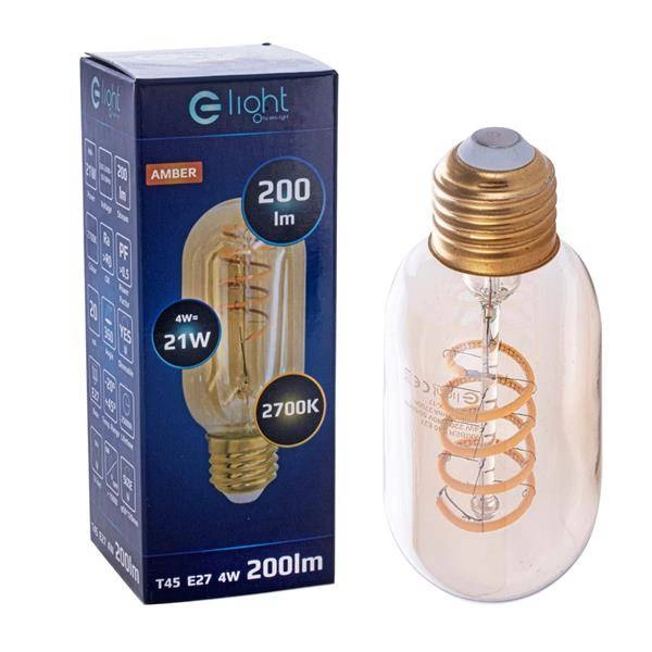 Żarówka FILAMENT LED E27 4W ciepła 2700K T45 spirala podłużna