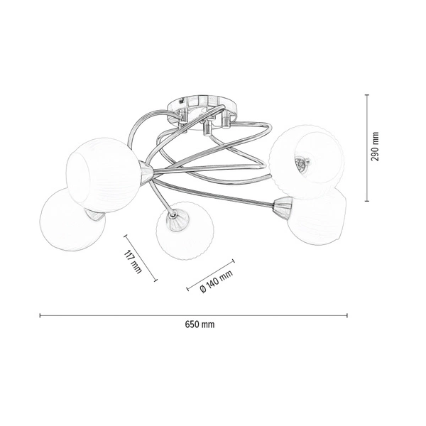 Lampa Sufitowa Pavia 5xE27 Max.60W Metal Satin/Białe Szkło 8270527