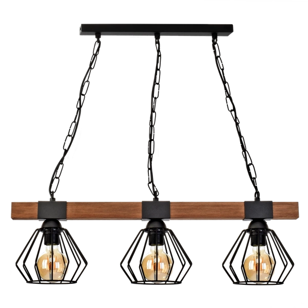 Industrialna lampa wisząca ULF BLACK / WOOD 3xE27 60W MLP6193