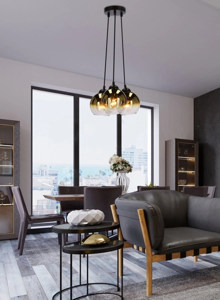 Lampa wisząca NUBIA, 33-16416, czarny/złoty/transparentny, 3x60W E27