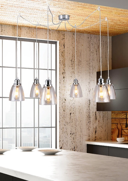 Lampa wisząca VOICE 36-70845 chrom/transparentny 6x40W E27