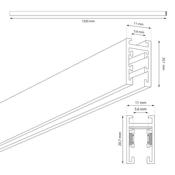 Szyna natynk magnetic track 5mm 150cm
