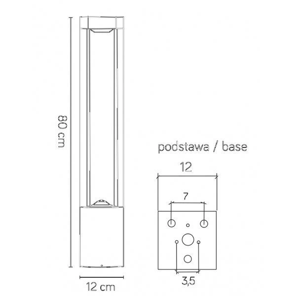 Słupek oświetleniowy zewnętrzny 80cm FAN KWADRAT FKW-800 | ciemny popiel