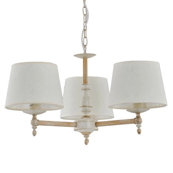 Żyrandol klasyczny z abażurami ROKSANA WHITE śr. 55cm biały antyczny/szary